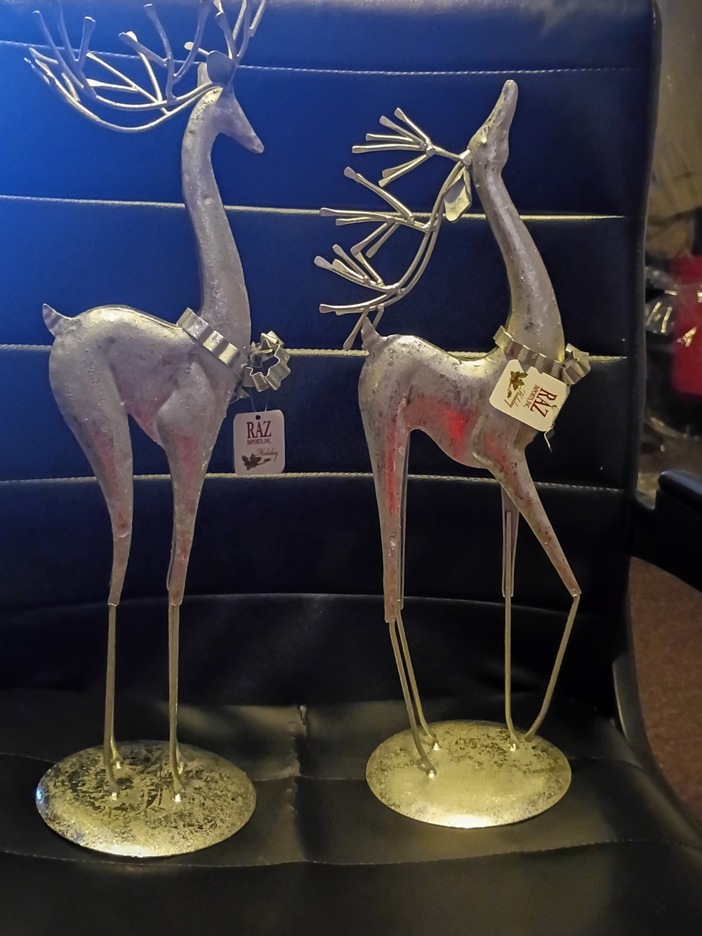 Raz Silver Metal Reindeer Holiday Figurine Set - Elegant Standing Pair